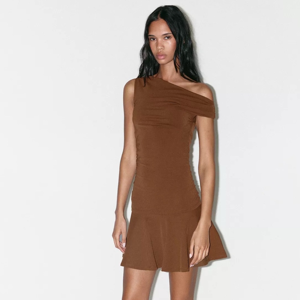 ZARA Ruched Textured Dress